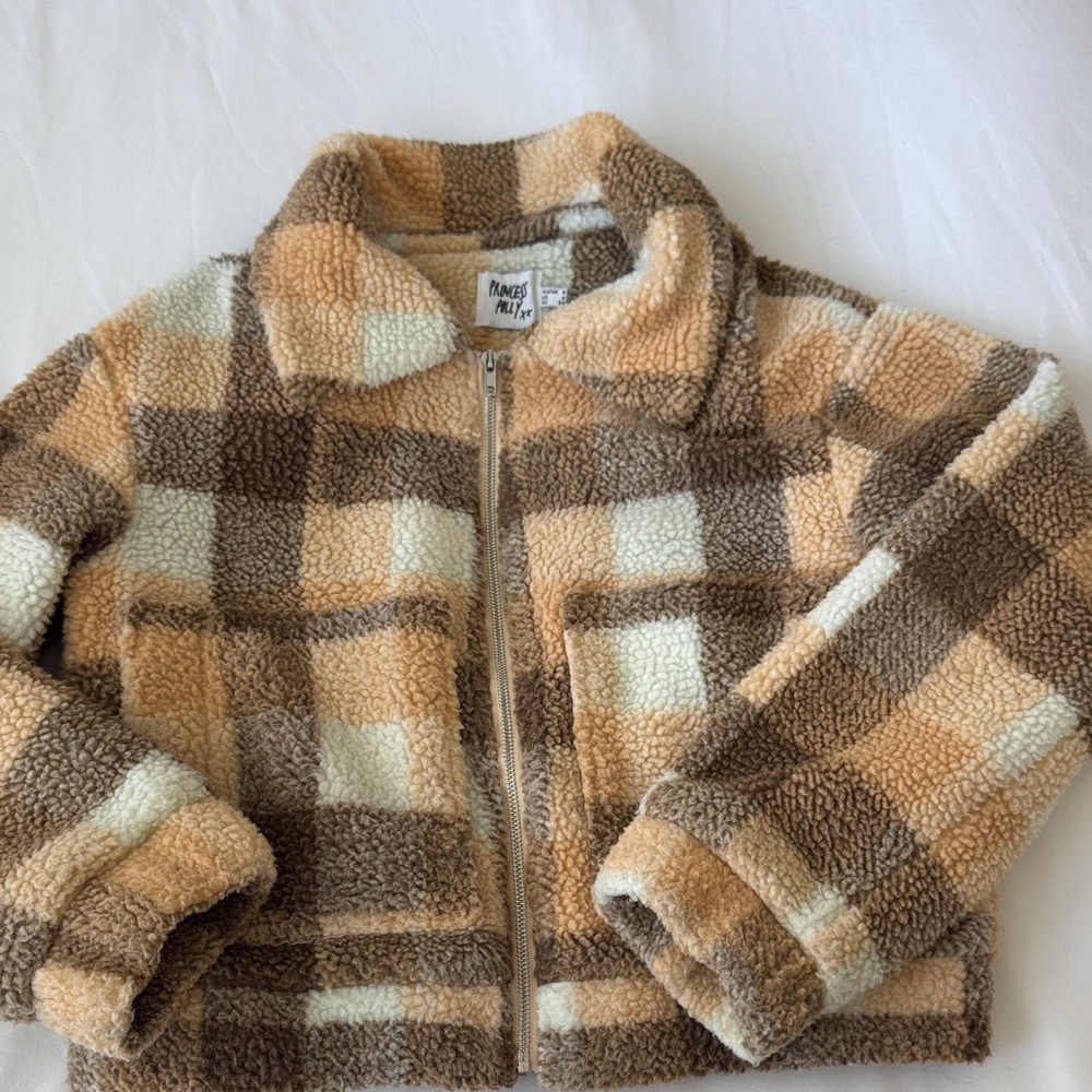 Princess Polly Plaid Bomber Jacket - Cream, Brown, Tan